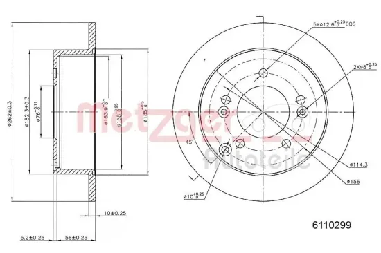 Bremsscheibe Hinterachse METZGER 6110299 Bild Bremsscheibe Hinterachse METZGER 6110299