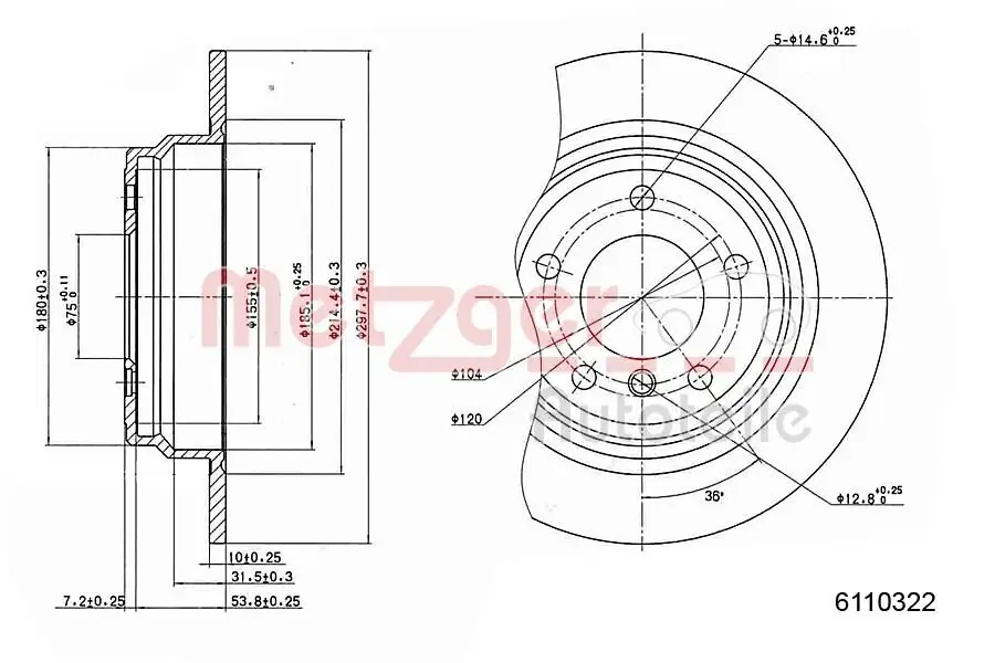Bremsscheibe Hinterachse METZGER 6110322