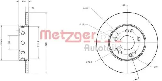 Bremsscheibe Vorderachse links Vorderachse rechts METZGER 6110325 Bild Bremsscheibe Vorderachse links Vorderachse rechts METZGER 6110325