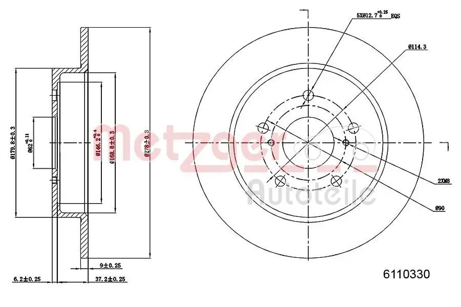 Bremsscheibe Hinterachse METZGER 6110330