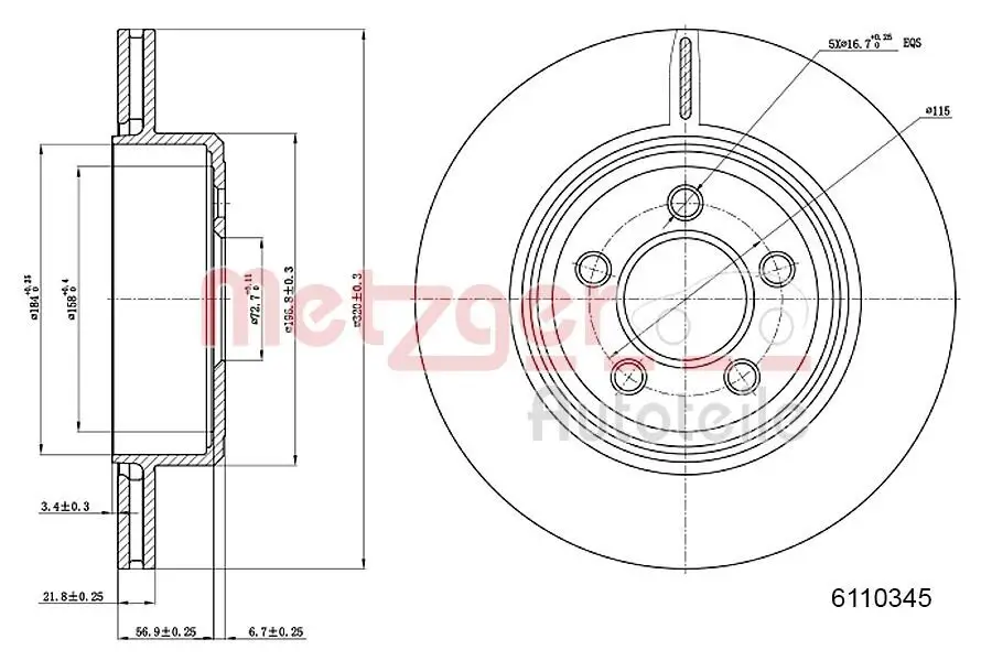 Bremsscheibe Hinterachse METZGER 6110345