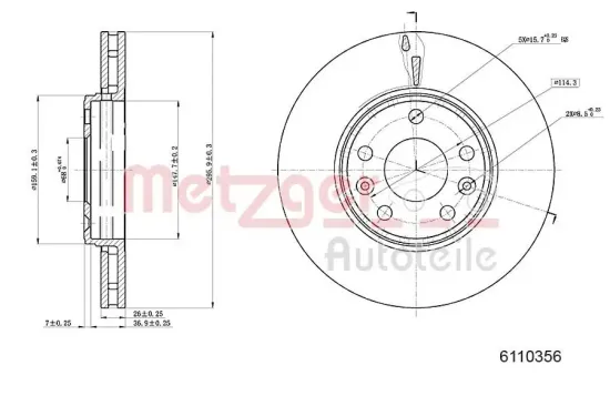 Bremsscheibe Vorderachse links Vorderachse rechts METZGER 6110356 Bild Bremsscheibe Vorderachse links Vorderachse rechts METZGER 6110356