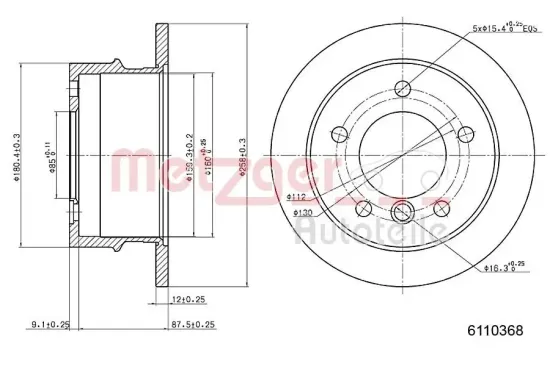 Bremsscheibe METZGER 6110368 Bild Bremsscheibe METZGER 6110368