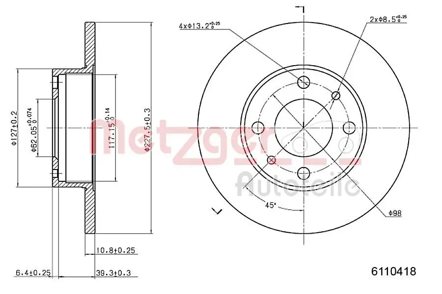 Bremsscheibe METZGER 6110418