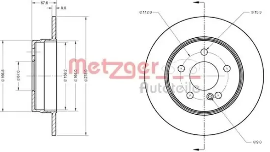 Bremsscheibe METZGER 6110423 Bild Bremsscheibe METZGER 6110423