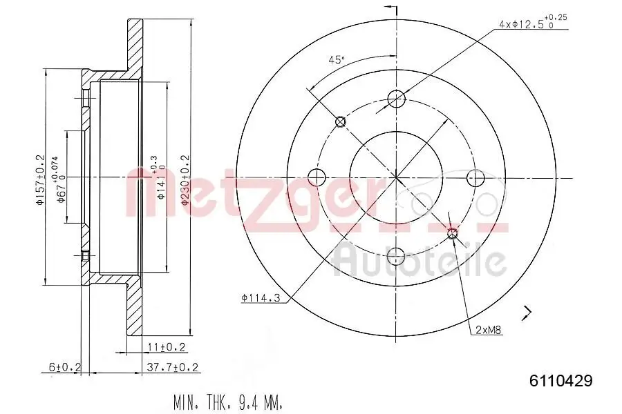 Bremsscheibe Vorderachse links Vorderachse rechts METZGER 6110429
