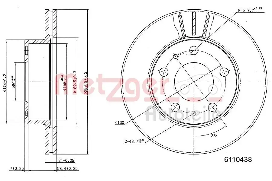 Bremsscheibe Vorderachse links Vorderachse rechts METZGER 6110438