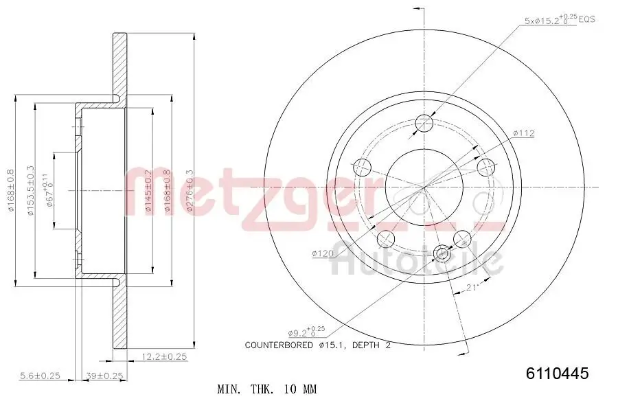 Bremsscheibe METZGER 6110445