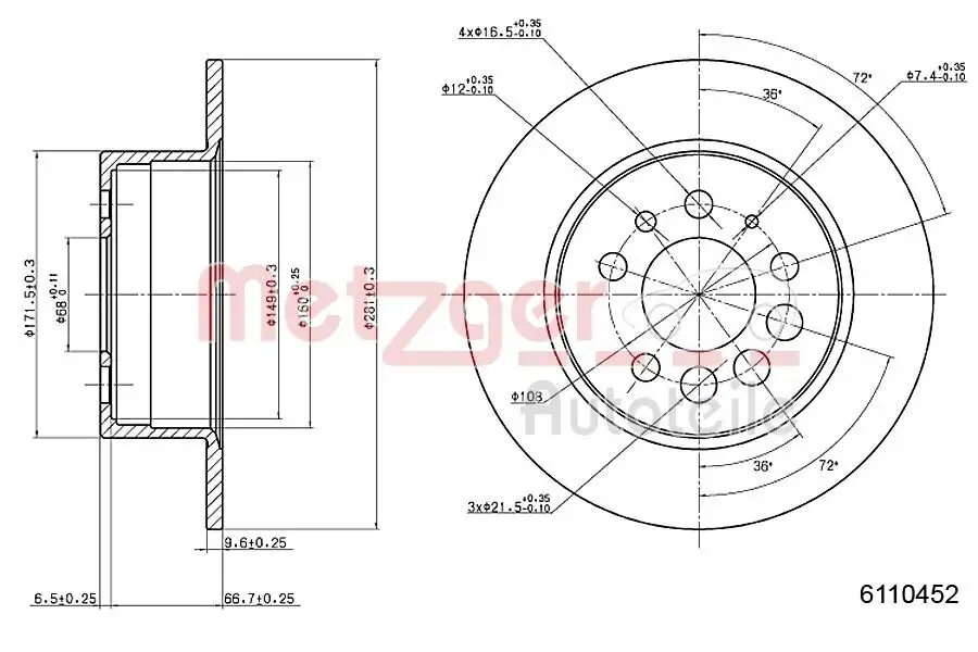 Bremsscheibe METZGER 6110452