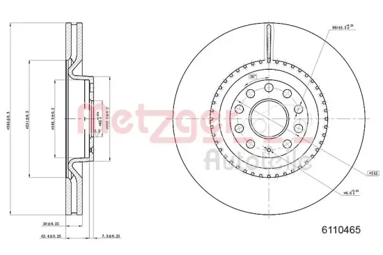 Bremsscheibe METZGER 6110465 Bild Bremsscheibe METZGER 6110465