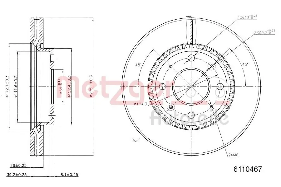 Bremsscheibe Vorderachse METZGER 6110467