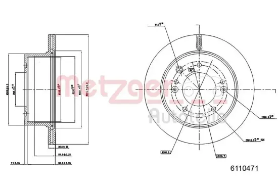 Bremsscheibe Hinterachse METZGER AUTOTEILE 6110471 Bild Bremsscheibe Hinterachse METZGER AUTOTEILE 6110471