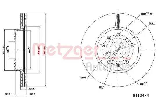 Bremsscheibe Vorderachse links Vorderachse rechts METZGER AUTOTEILE 6110474 Bild Bremsscheibe Vorderachse links Vorderachse rechts METZGER AUTOTEILE 6110474
