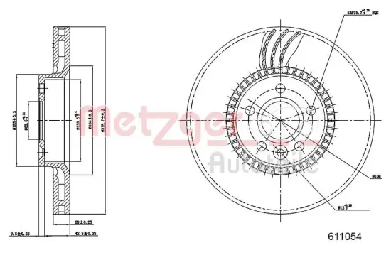 Bremsscheibe Vorderachse links Vorderachse rechts METZGER 6110504 Bild Bremsscheibe Vorderachse links Vorderachse rechts METZGER 6110504