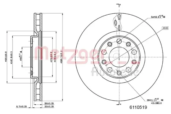 Bremsscheibe Vorderachse links Vorderachse rechts METZGER AUTOTEILE 6110519 Bild Bremsscheibe Vorderachse links Vorderachse rechts METZGER AUTOTEILE 6110519