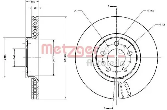 Bremsscheibe Vorderachse METZGER 6110521 Bild Bremsscheibe Vorderachse METZGER 6110521