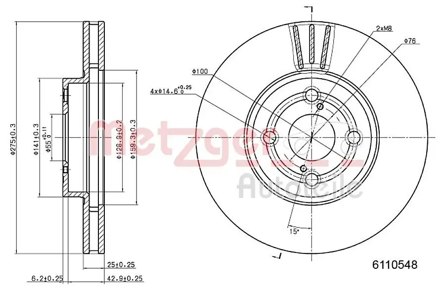 Bremsscheibe METZGER 6110548