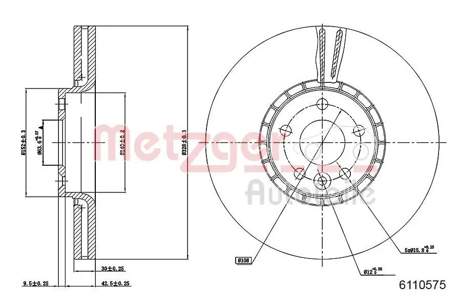 Bremsscheibe Vorderachse links Vorderachse rechts METZGER 6110575