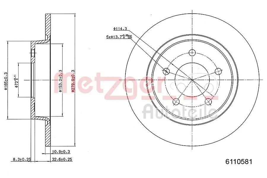 Bremsscheibe Hinterachse METZGER 6110581