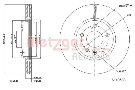Bremsscheibe Vorderachse links Vorderachse rechts METZGER AUTOTEILE 6110583 Bild Bremsscheibe Vorderachse links Vorderachse rechts METZGER AUTOTEILE 6110583