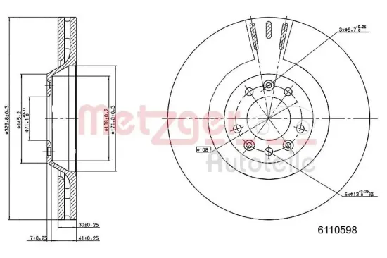 Bremsscheibe METZGER 6110598 Bild Bremsscheibe METZGER 6110598