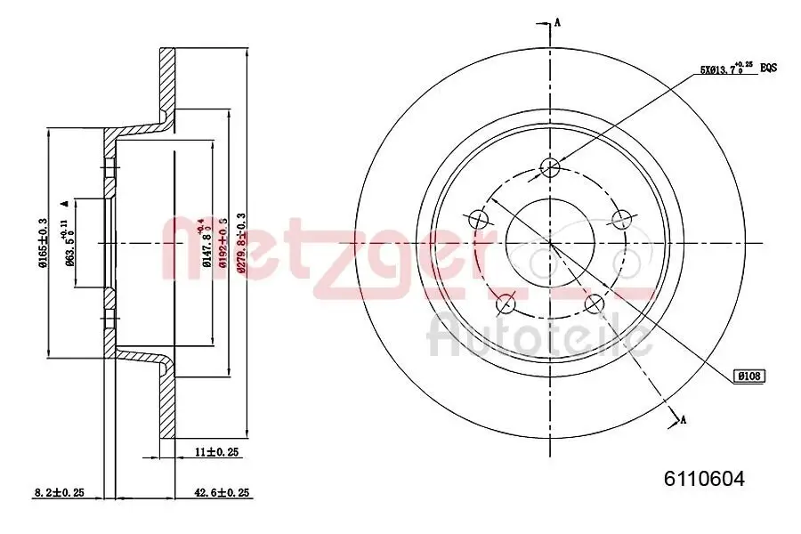 Bremsscheibe METZGER 6110604