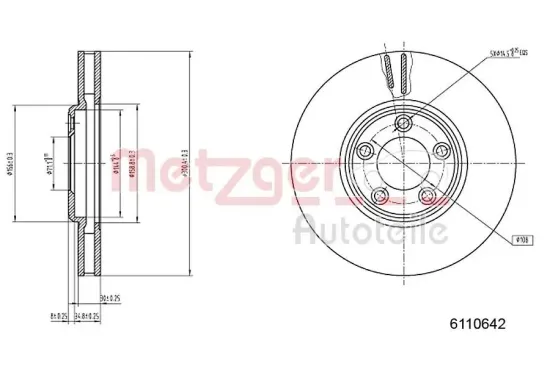 Bremsscheibe Vorderachse links Vorderachse rechts METZGER AUTOTEILE 6110642 Bild Bremsscheibe Vorderachse links Vorderachse rechts METZGER AUTOTEILE 6110642