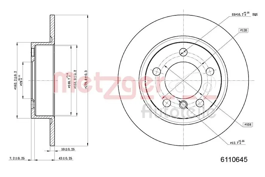 Bremsscheibe Hinterachse METZGER AUTOTEILE 6110645