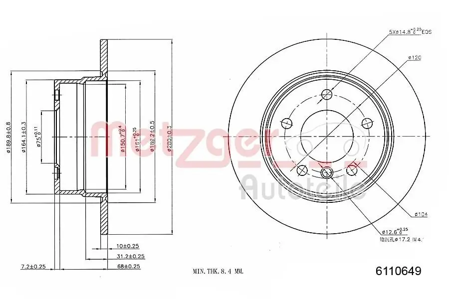 Bremsscheibe METZGER 6110649