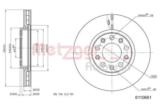 Bremsscheibe Vorderachse links Vorderachse rechts METZGER AUTOTEILE 6110661 Bild Bremsscheibe Vorderachse links Vorderachse rechts METZGER AUTOTEILE 6110661