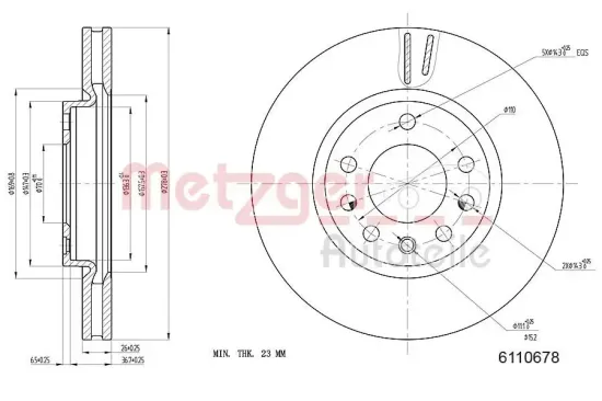 Bremsscheibe Vorderachse links Vorderachse rechts METZGER AUTOTEILE 6110678 Bild Bremsscheibe Vorderachse links Vorderachse rechts METZGER AUTOTEILE 6110678