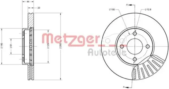 Bremsscheibe METZGER 6110680 Bild Bremsscheibe METZGER 6110680