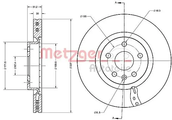 Bremsscheibe Vorderachse METZGER AUTOTEILE 6110698