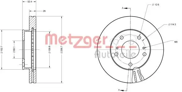 Bremsscheibe Vorderachse links Vorderachse rechts METZGER 6110702