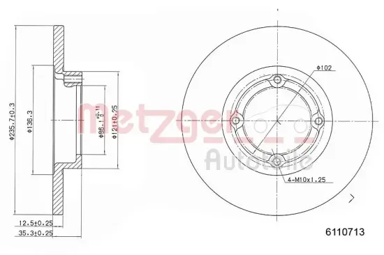 Bremsscheibe Vorderachse links Vorderachse rechts METZGER AUTOTEILE 6110713 Bild Bremsscheibe Vorderachse links Vorderachse rechts METZGER AUTOTEILE 6110713
