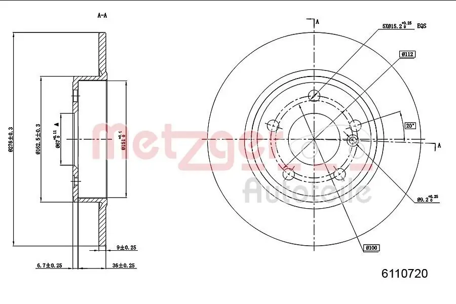 Bremsscheibe METZGER 6110720