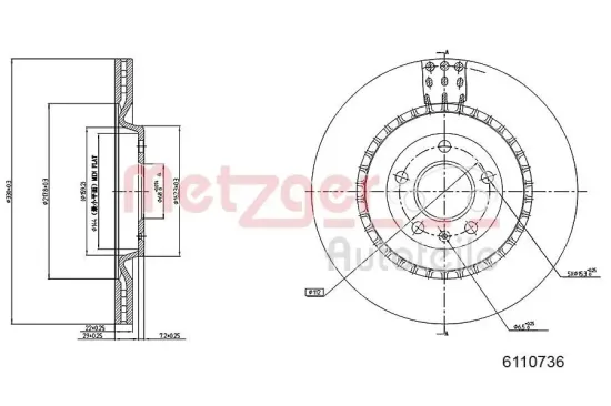 Bremsscheibe METZGER 6110736 Bild Bremsscheibe METZGER 6110736