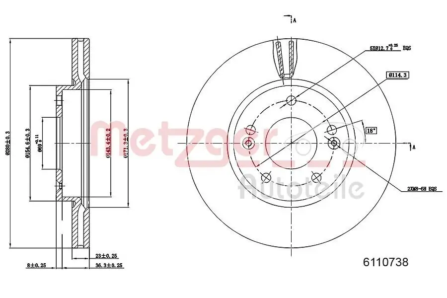 Bremsscheibe Vorderachse links Vorderachse rechts METZGER 6110738