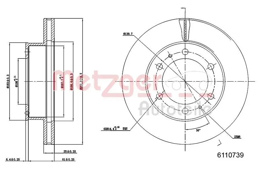 Bremsscheibe Vorderachse links Vorderachse rechts METZGER 6110739