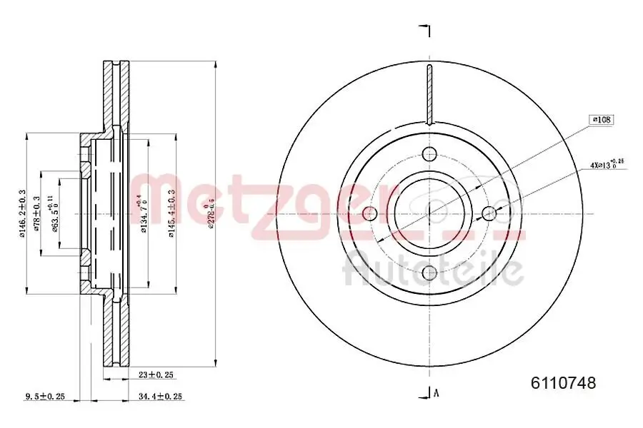 Bremsscheibe Vorderachse links Vorderachse rechts METZGER AUTOTEILE 6110748