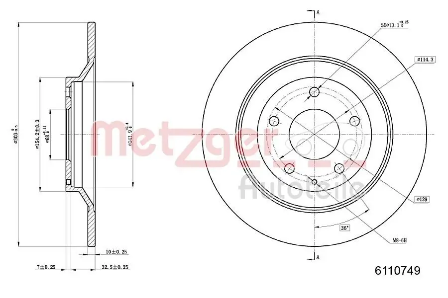 Bremsscheibe METZGER 6110749