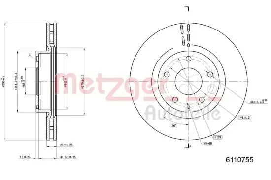 Bremsscheibe Vorderachse links Vorderachse rechts METZGER 6110755 Bild Bremsscheibe Vorderachse links Vorderachse rechts METZGER 6110755