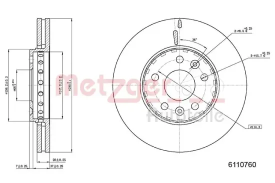 Bremsscheibe METZGER 6110760 Bild Bremsscheibe METZGER 6110760