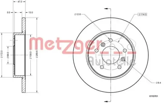 Bremsscheibe METZGER 6110761 Bild Bremsscheibe METZGER 6110761