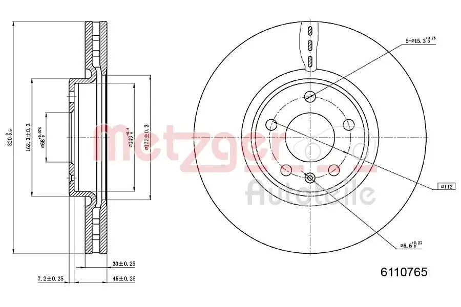 Bremsscheibe METZGER 6110765 Bild Bremsscheibe METZGER 6110765