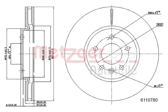 Bremsscheibe Vorderachse links Vorderachse rechts METZGER AUTOTEILE 6110780 Bild Bremsscheibe Vorderachse links Vorderachse rechts METZGER AUTOTEILE 6110780