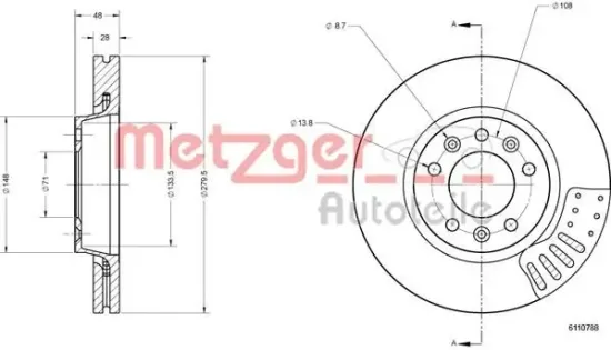 Bremsscheibe METZGER 6110788 Bild Bremsscheibe METZGER 6110788