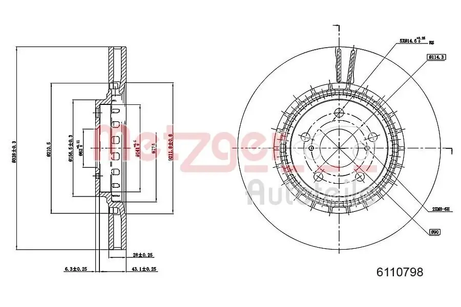 Bremsscheibe Vorderachse links Vorderachse rechts METZGER 6110798