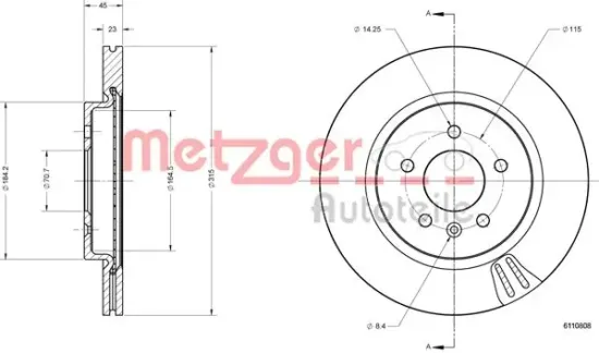 Bremsscheibe METZGER 6110808 Bild Bremsscheibe METZGER 6110808