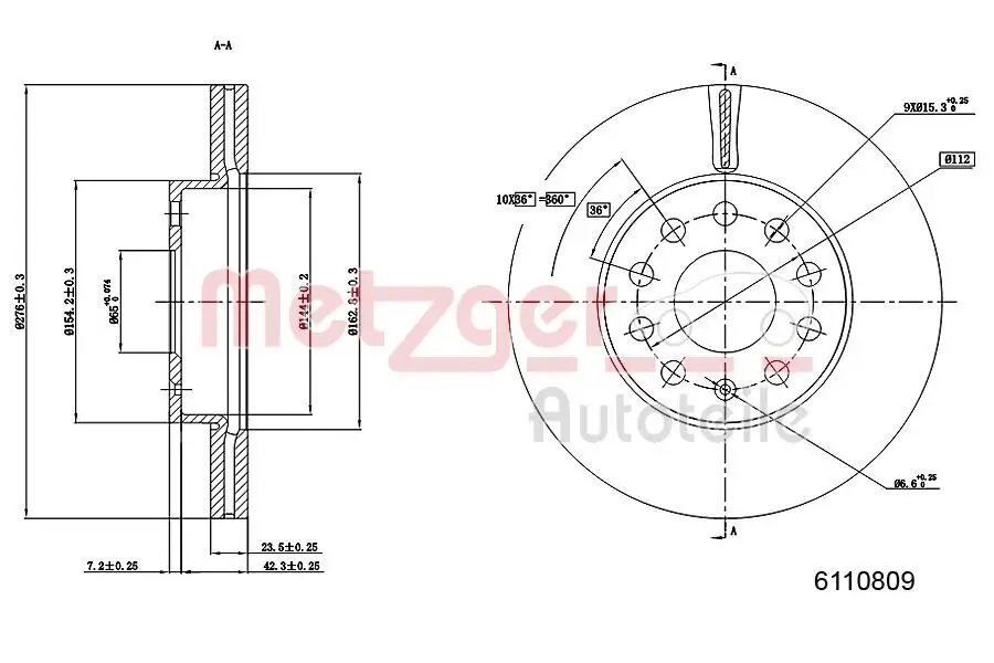 Bremsscheibe METZGER 6110809